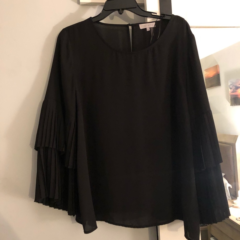 1. State black pleated sleeve blouse